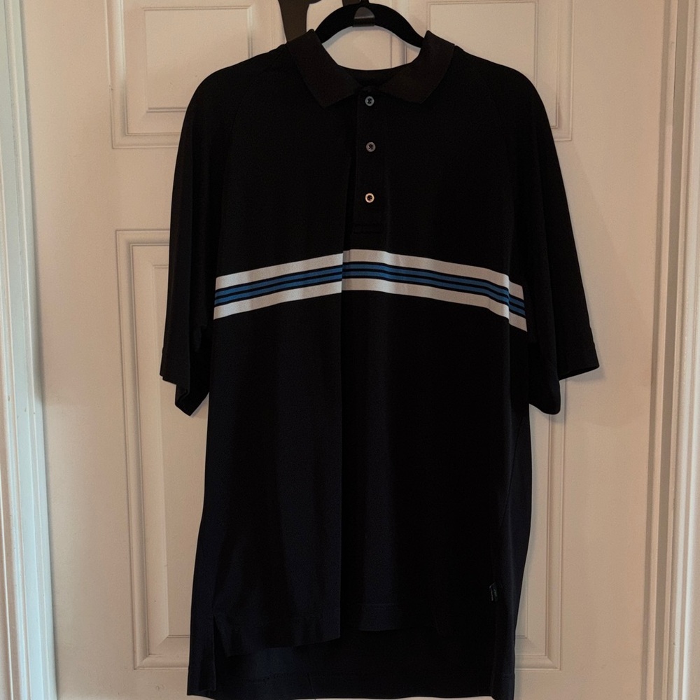 Nautica Black Polo with Blue & White Chest Stripes